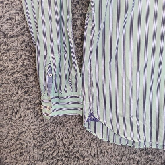 Faconnable Shirt Men Extra Large Blue Stripped Casual Button Down Designed in FR - Picture 3 of 9